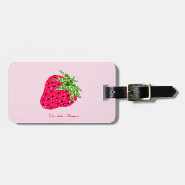 Snygg glitter jordgubb rosa  bagagebricka (Horisontell Framsida)
