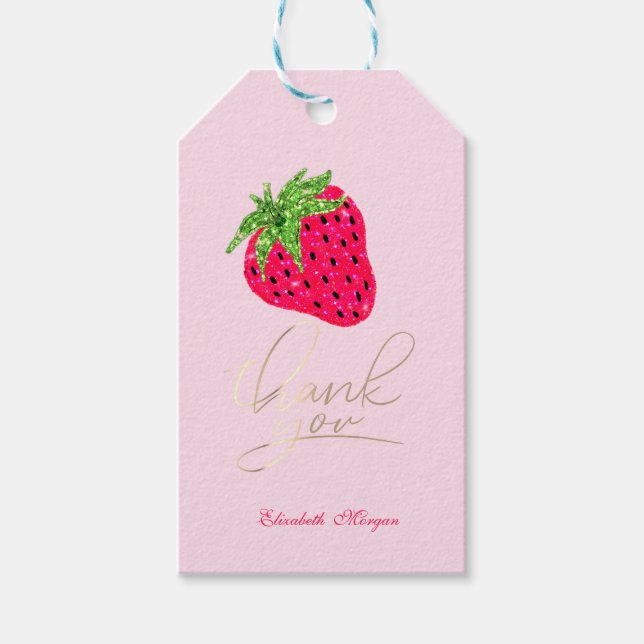 Snygg glitter jordgubbs  rosa presentetikett (Framsidan)