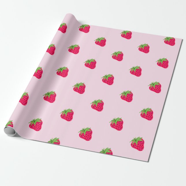 Snygg glitter jordgubbs  rosa presentpapper (Utrullad)