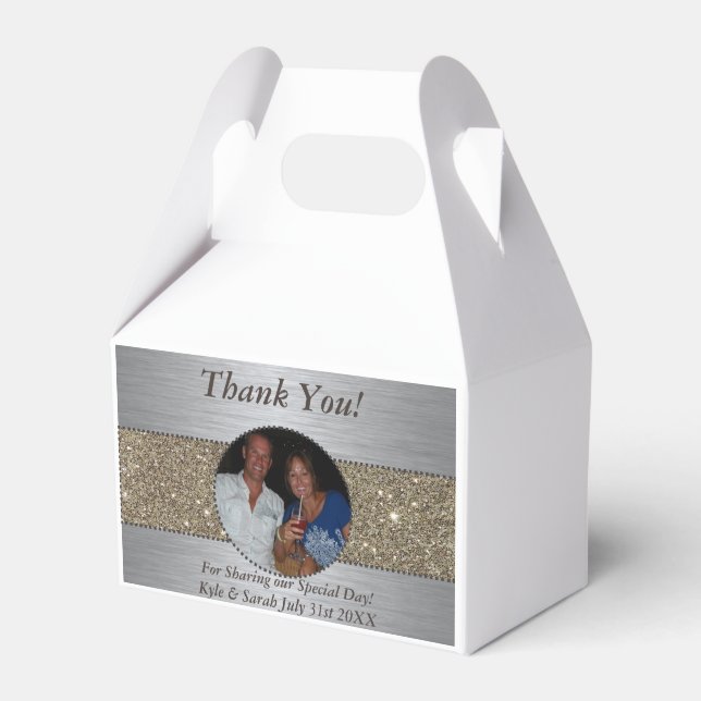 Snygg Gnistra för foto i Silver och Guld Bröllop Presentaskar (Framsidan Sidan)