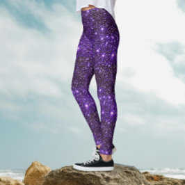 Snygg gnistrande glitter lila galaxmönster leggings