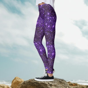 Snygg gnistrande glitter lila galaxmönster leggings