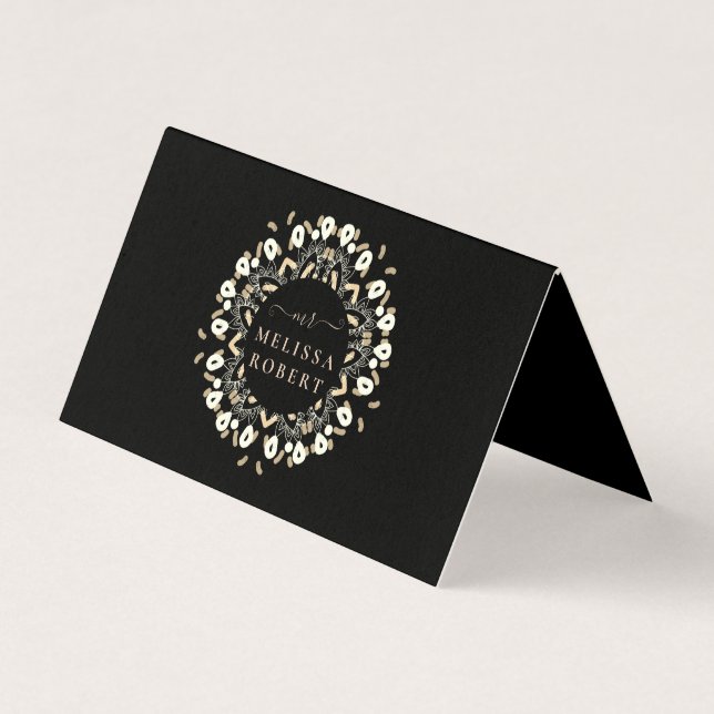 Snygg Golden Blommigt Mandala Marble Monogrammed Visitkort (Framsida)