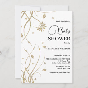 Snygg Golden Glitter Swirls Baby Shower Inbjudningar