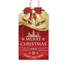 Snygg Golden-jul-Klockor med Red Bow