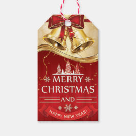 Snygg Golden-jul-Klockor med Red Bow Presentetikett