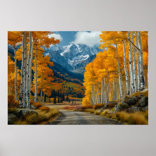 Snygg Golden Papper Birch Forest Poster (Framsidan)