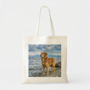 Snygg Golden Retriever/Hund på Beach Photo Tygkasse