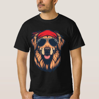 Snygg Golden Retriever med solglasögon & bandana T Shirt
