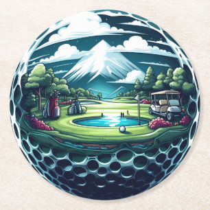 Snygg Golf-kurs med konst och Klubbar Underlägg Papper Rund