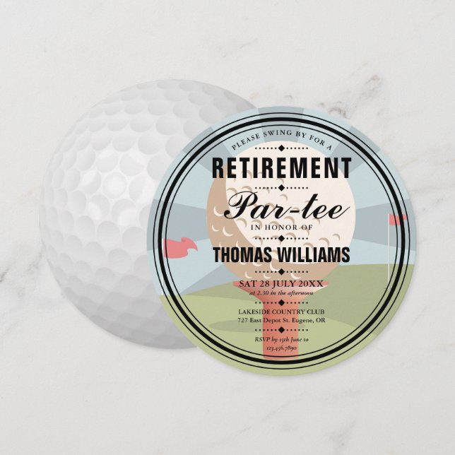 Snygg golfpensionärsfest firande runda inbjudningar (Fram/baksida)