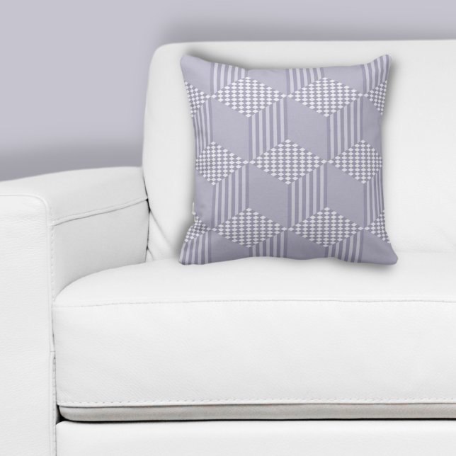 Snygg grå randig diamant-rutig kastkudde kudde (Stylish Grey Stripes Diamond Checkers Throw Pillow, Living Room)