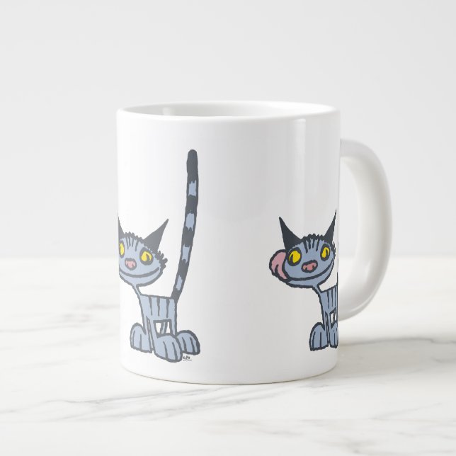 Snygg Grå Tecknad Katt Jumbo Mugg (Framsida höger)