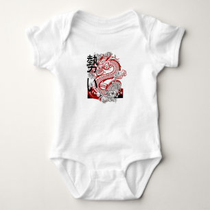 Snygg grafisk babybodysuit med röd drake, mytisk k t shirt