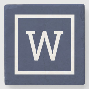 Snygg Grafisk Rand Monogram Enkel Marinblå Stenunderlägg