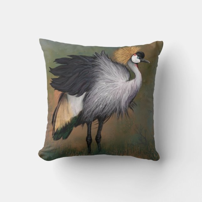 Snygg Grått Crowned Crane Bird Dekorativ kudde (Framsida)