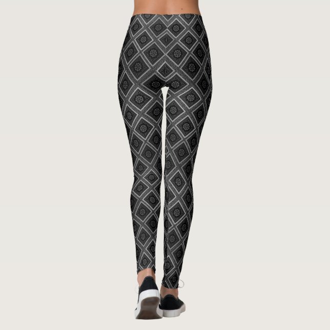 Snygg Grått Diamonds Mönster Art-design Leggings (Baksida)