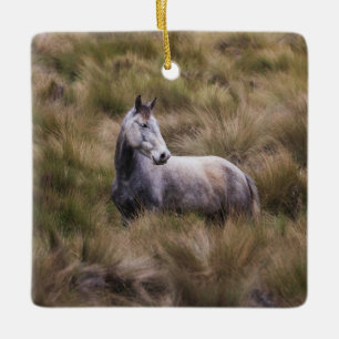 Snygg Grått Färgad Horse Julgransprydnad Keramik