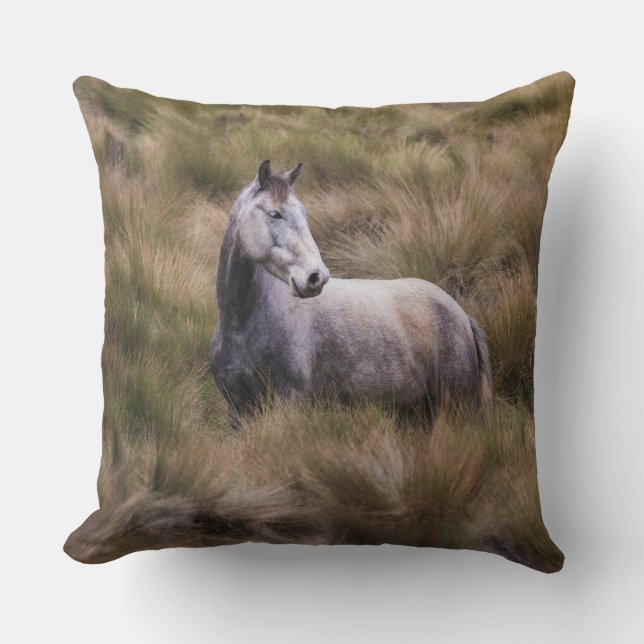Snygg Grått Färgad Horse Kudde (Framsida)