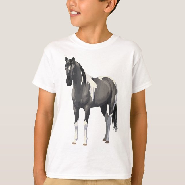 Snygg Grått Pinto Grulla Paint Horse Stallion T Shirt (Framsida)