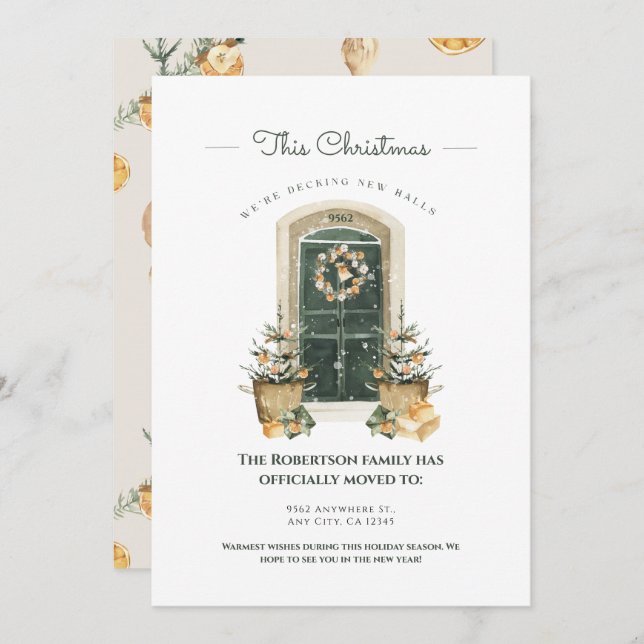 Snygg grön dörr Säsongsbetonad välkomstskylt för n Julkort (Fram/baksida)