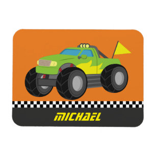 Snygg grön monstertruck för racerpojkar magnet