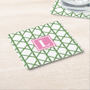 Snygg grön spaljé bambumönster monogram underlägg papper kvadrat