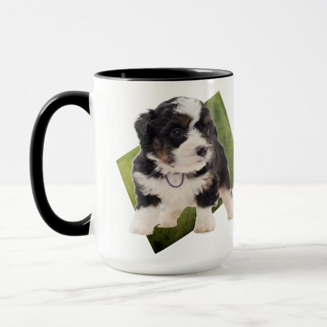Snygg Grönt Bernedoodle Puppy Art Mugg (Vänster)