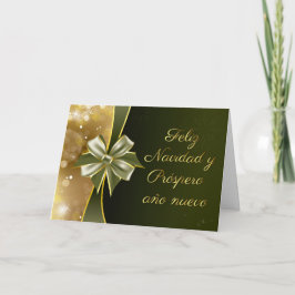 Snygg Grönt Bow Navidad Helgkort