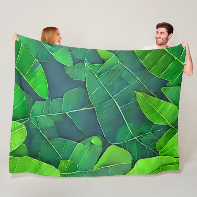 Snygg Grönt Löv Mönster Fleecefilt (På plats)