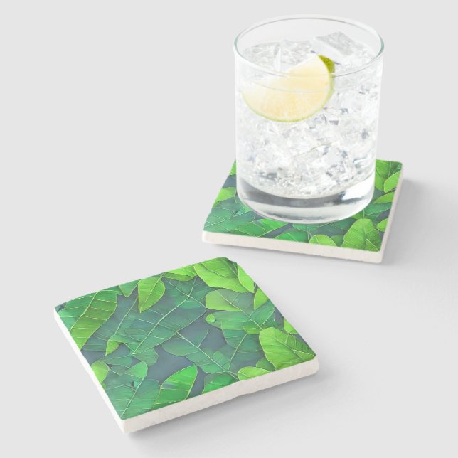 Snygg Grönt Löv Mönster Stenunderlägg (Sidan)