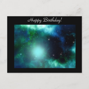 Snygg Grönt Nebula Birthday Vykort