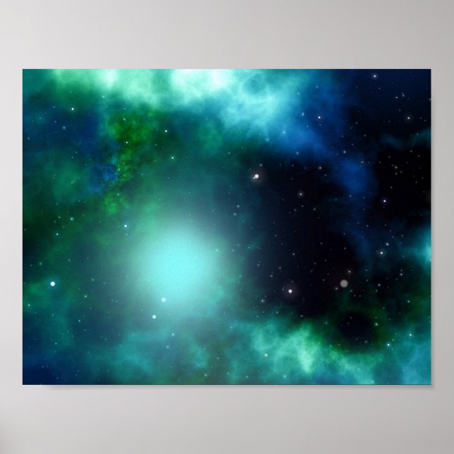 Snygg Grönt Nebula fylld med stjärnor Poster (Framsidan)