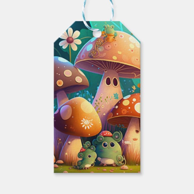 Snygg grönt söt baby-svampar Märkre Presentetikett (Framsidan)