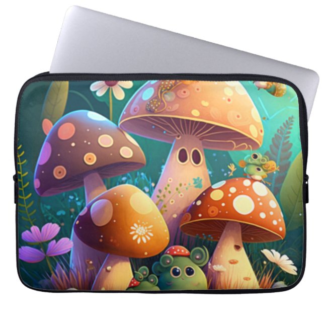 Snygg grönt, söta baby-svampar laptop fodral (Framsidan)