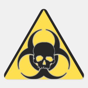 Snygg gul och svart biohazardsymbol och dödskalle triangelformat klistermärke