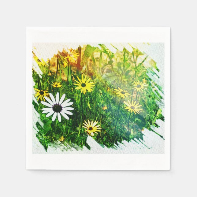 Snygg gul vit blommig pappersserviet pappersservett (Framsidan)