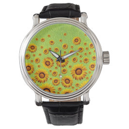 Snygg gula blommor på abstraktens grönt armbandsur