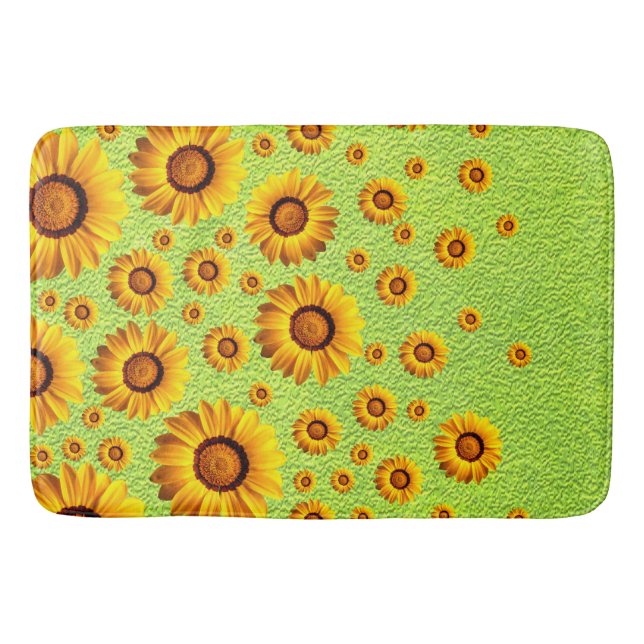 Snygg gula blommor på abstraktens grönt badrumsmatta (Framsidan)
