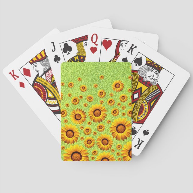 Snygg gula blommor på abstraktens grönt casinokort (Baksidan)