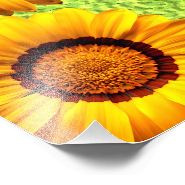 Snygg gula blommor på abstraktens grönt fototryck (Hörn)