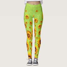 Snygg gula blommor på abstraktens grönt leggings