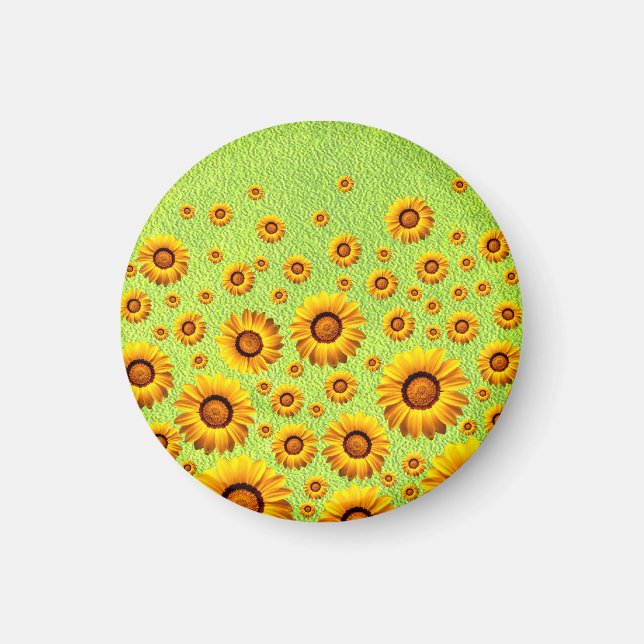 Snygg gula blommor på abstraktens grönt magnet (Framsidan)