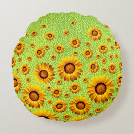 Snygg gula blommor på abstraktens grönt rund kudde