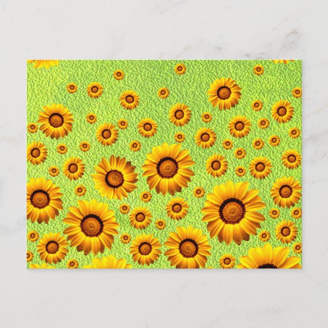 Snygg gula blommor på abstraktens grönt vykort (Framsida)