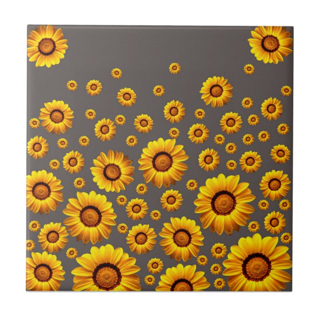 Snygg gula blommor på grått-bakgrund kakelplatta (Framsidan)