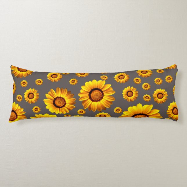 Snygg gula blommor på grått-bakgrund kroppskudde (Framsidan)