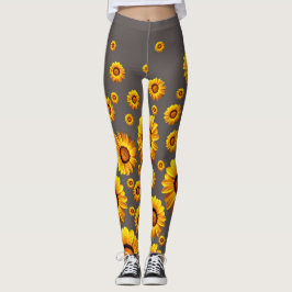 Snygg gula blommor på grått-bakgrund leggings