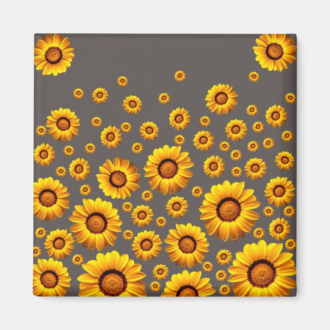 Snygg gula blommor på grått-bakgrund magnet (Framsidan)