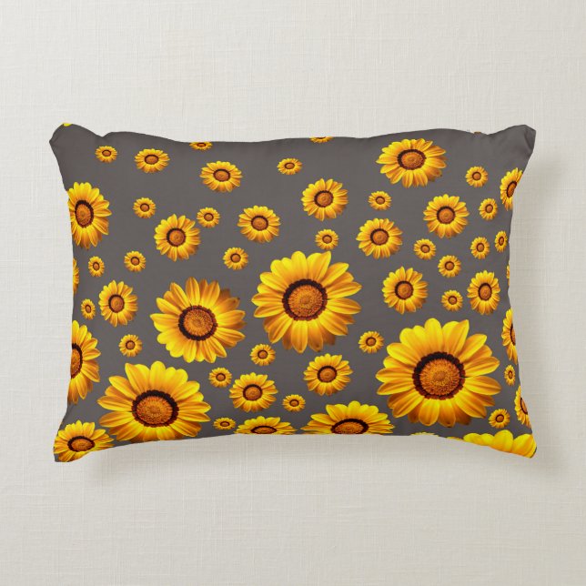 Snygg gula blommor på grått-bakgrund prydnadskudde (Framsidan)
